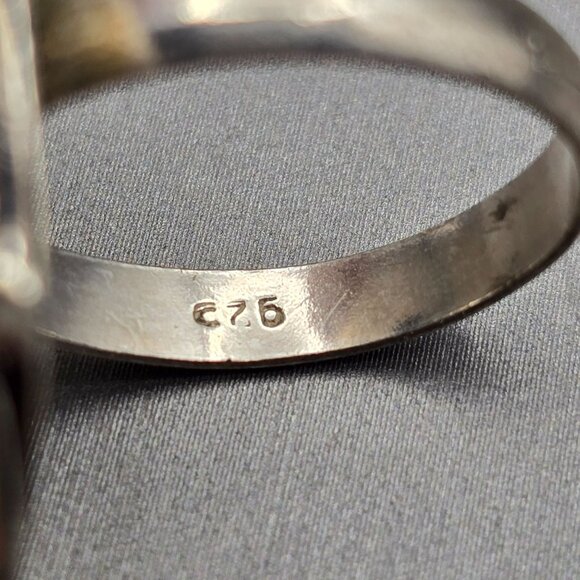 925 Sterling Silver Plt Dichroic Glass Ring Size 8 White Iridescent Bezel Set - Picture 6 of 13